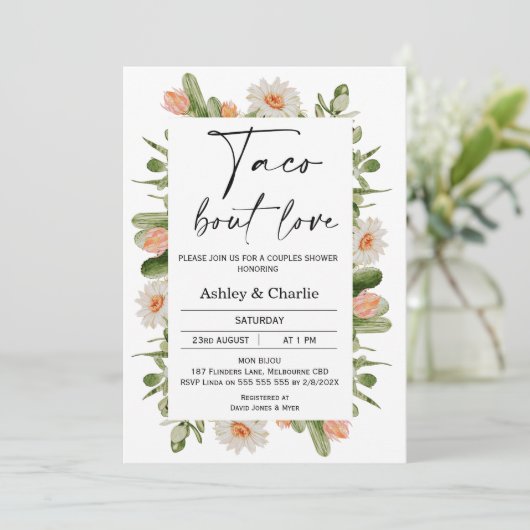 Cactus Frame Taco 'bout Liebe Couples Dusche Einladung (Stehend Vorderseite)