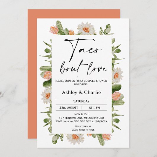 Cactus Frame Taco 'bout Liebe Couples Dusche Einladung (Vorne/Hinten)