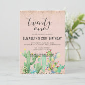 Cactus Garden 21. Geburtstag Party Einladung (Stehend Vorderseite)