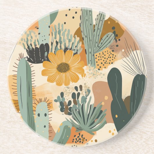 Cactus Garden Bohemisch Round Sandstone Untersetze Getränkeuntersetzer (Vorne)
