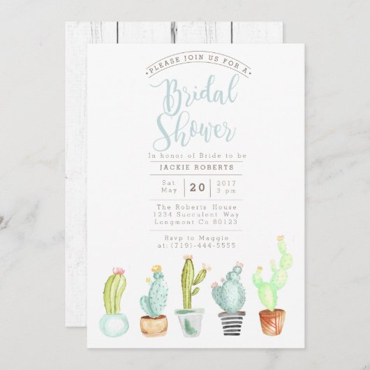 Cactus Garden | Wasserfarben-Brautparty Einladung (Vorne/Hinten)