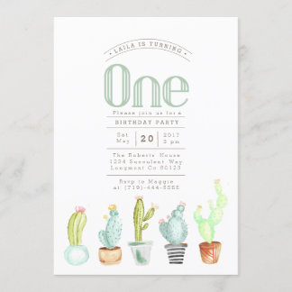Cactus Garden | Watercolor Erster Geburtstag Einla Einladung