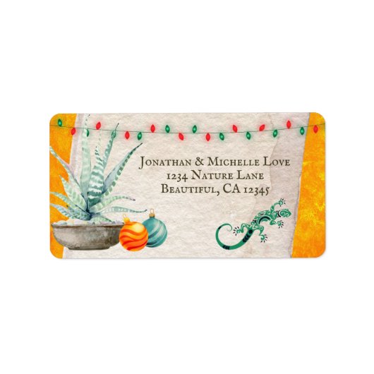 Cactus, Gecko and Holiday Weihnachtsansprache Adressaufkleber (Vorne)