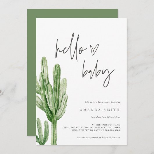 Cactus Gender Neutral Desert Hello Baby Shower Inv Einladung (Vorne/Hinten)
