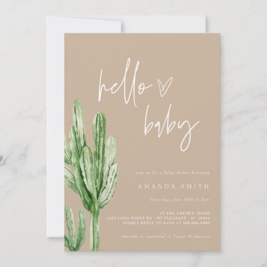 Cactus Gender Neutral Wüste Hallo Babydusche Einladung (Vorderseite)