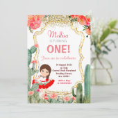 Cactus Girl Mexican Fiesta Birthday Party Einladung (Stehend Vorderseite)