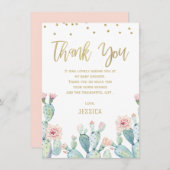 Cactus Gold Calligraphy Baby Dusche Danke Karte (Vorne/Hinten)