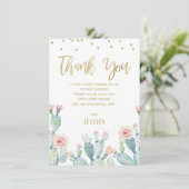 Cactus Gold Calligraphy Baby Dusche Danke Karte (Stehend Vorderseite)