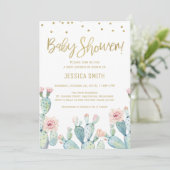 Cactus Gold Calligraphy Baby Shower Einladung (Stehend Vorderseite)
