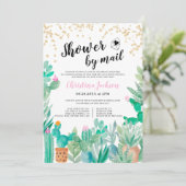 Cactus gold Glitzer Aquarelldusche per Post Einladung (Stehend Vorderseite)