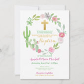 Cactus Green Baptisse Christening Cacti Pink Einladung (Vorderseite)