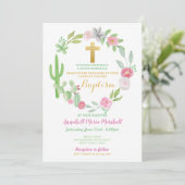 Cactus Green Baptisse Christening Cacti Pink Einladung (Stehend Vorderseite)