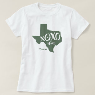 Cactus Green XOXO, Y'all - Texas Staat Shape T-Shirt