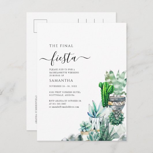 Cactus Greenery Bachelorette Weekend Party Einladungspostkarte (Vorne/Hinten)