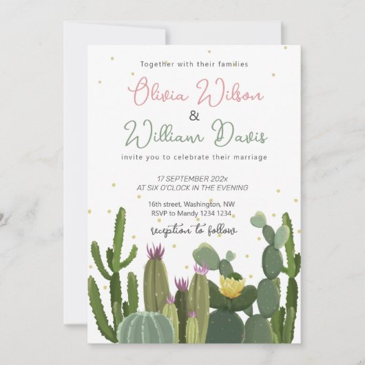 Cactus Greenery Wedding Einladung (Vorderseite)