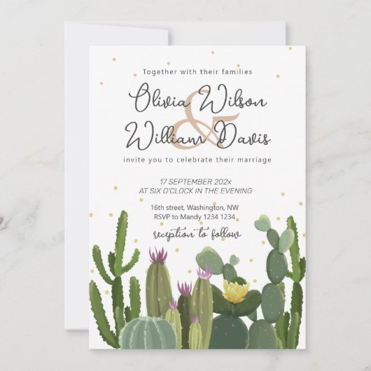 Cactus Greenery Wedding Einladung (Vorderseite)