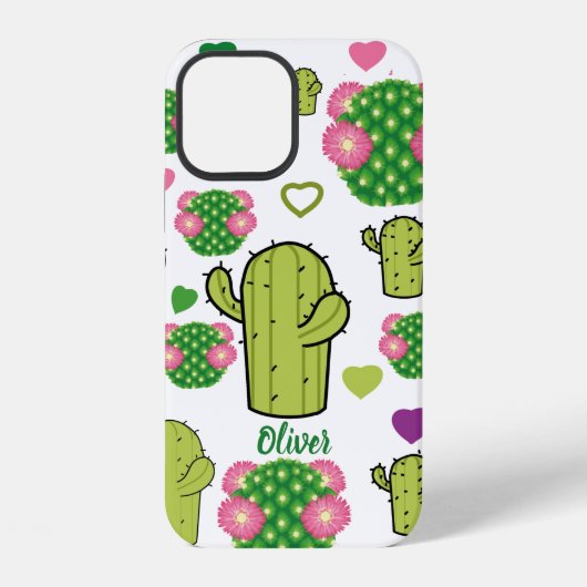 Cactus & haerts Pattern | Individuelle Name oder M iPhone Hülle (Rückseite)