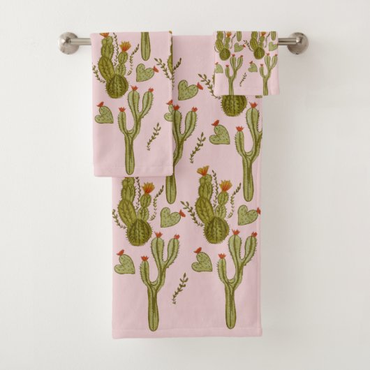 Cactus Hand Painted Watercolor Pink Pattern Badhandtuch Set (Insitu)