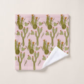 Cactus Hand Painted Watercolor Pink Pattern Badhandtuch Set (Waschlappen)