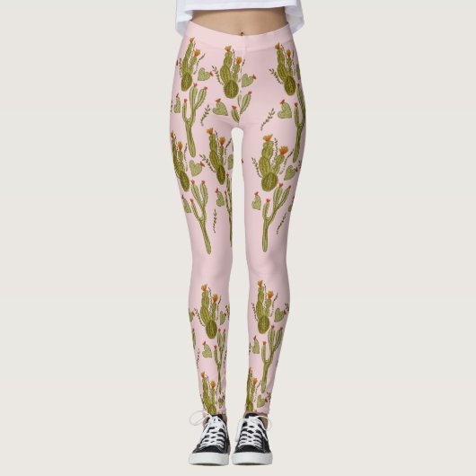Cactus Hand Painted Watercolor Pink Pattern Leggings (Vorderseite)