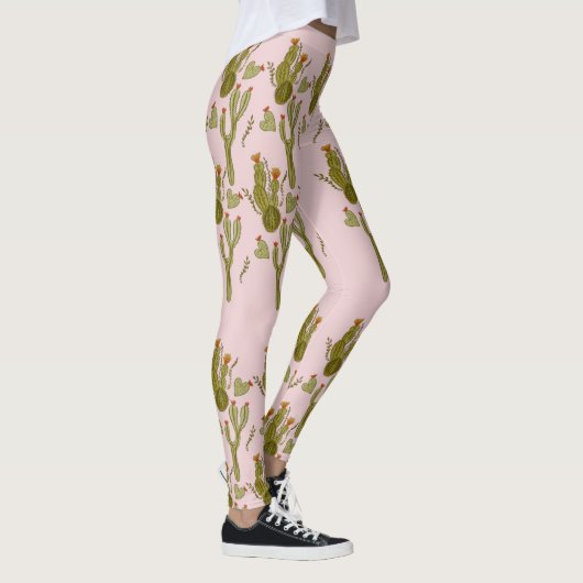 Cactus Hand Painted Watercolor Pink Pattern Leggings (Rechts)
