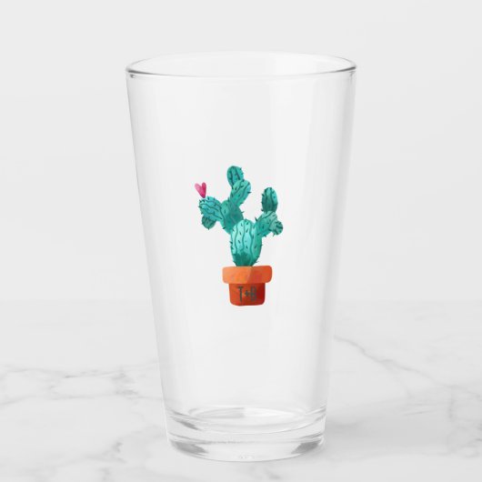 Cactus Heart Couple Initials Wedding Green Pink Glas (Vorderseite)