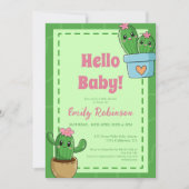 Cactus Hello Baby Duwer Green Pink Grass Einladung (Vorderseite)