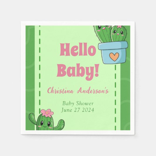 Cactus Hello Baby Duwer Green Pink Grass Serviette (Vorderseite)