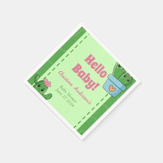 Cactus Hello Baby Duwer Green Pink Grass Serviette (Ecke)