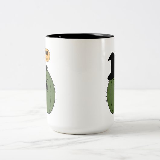 Cactus Hexe "Not a Hugger" Halloween Zweifarbige Tasse (Mittel)