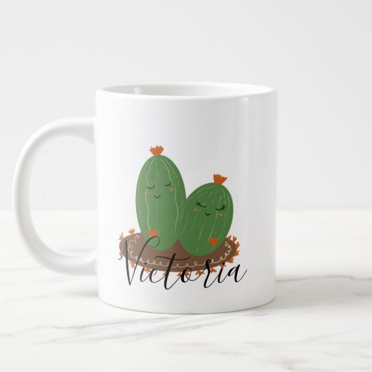 Cactus Hugging Doodle Name Giant Coffee Tasse (Links)