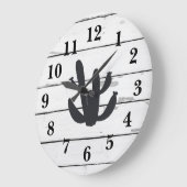 Cactus  Illustration Decor Rustic Shiplap Große Wanduhr (Winkel)