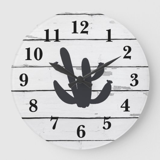 Cactus  Illustration Decor Rustic Shiplap Große Wanduhr (Vorderseite)