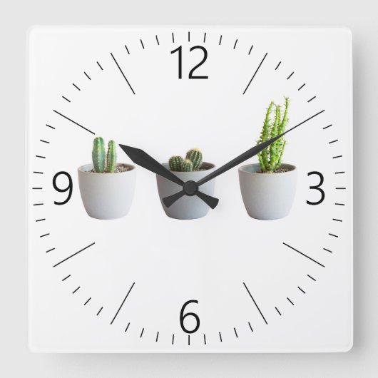 Cactus in pots quadratische wanduhr (Vorderseite)