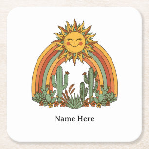 Cactus-Kaffeetasse mit geschnittenem Sonnenregenbo Rechteckiger Pappuntersetzer