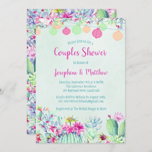 Cactus Lantern Fiesta Paare Einladungen (Vorne/Hinten)