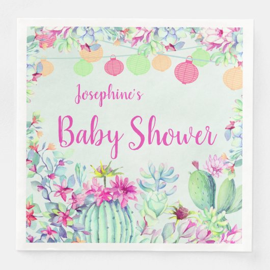 Cactus Lantern Fiesta Succulents Babydusche Serviette (Vorderseite)