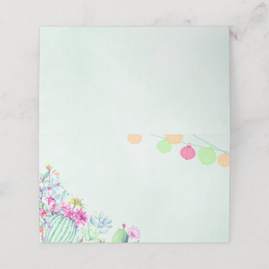 Cactus Lantern Fiesta Succulents Wedding Platzkarte (Außenseite Aufgefaltet)