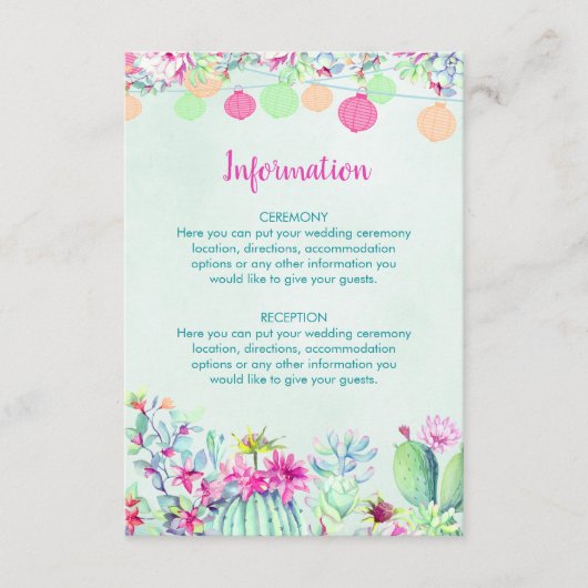 Cactus Lantern Fiesta Wedding Cards Begleitkarte (Vorderseite)