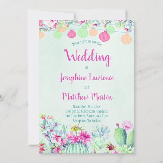 Cactus Lantern Fiesta Wedding Einladungen (Vorderseite)