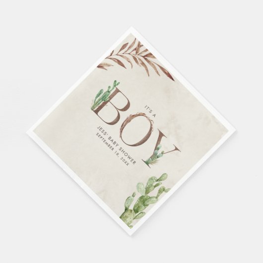 Cactus Leather Boy Baby Shower Serviette (Ecke)