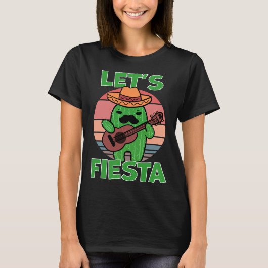 Cactus Let s Fiesta Guitar Sombrero Mustache T-Shirt (Vorderseite)