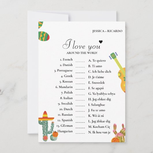 Cactus Liebe you around the world bridal game Card Einladung (Vorderseite)