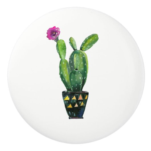 Cactus Lila Blume Boho Rustic Südwest Keramikknauf (Vorderseite)
