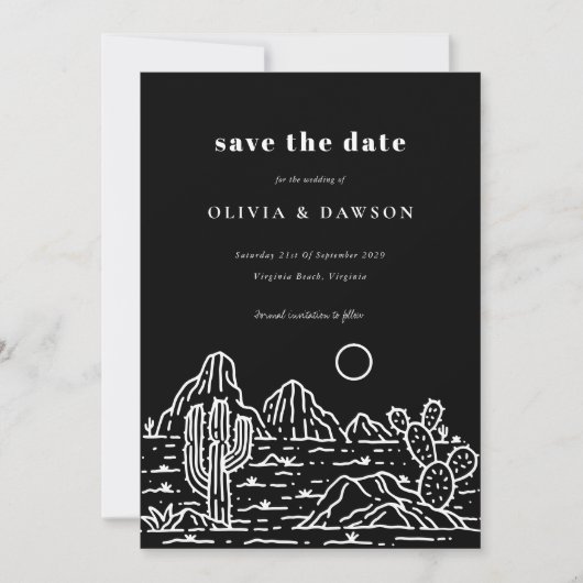 Cactus Line Art Desert Foto Save the Date Einladung (Vorderseite)