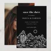 Cactus Line Art Desert Foto Save the Date Einladung (Vorne/Hinten)