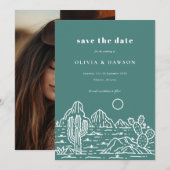 Cactus Line Art Desert Foto Save the Date Einladung (Vorne/Hinten)