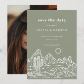 Cactus Line Art Desert Foto Save the Date Einladung (Vorne/Hinten)