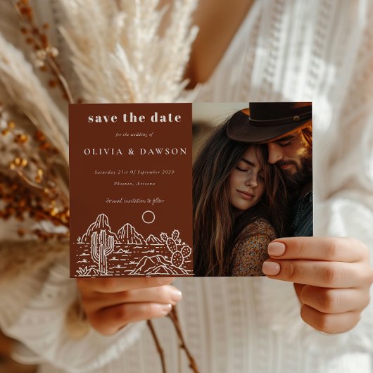 Cactus Line Art Desert Foto Save the Date Postkarte