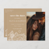Cactus Line Art Desert Foto Save the Date Postkarte (Vorne/Hinten)